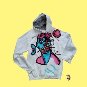 Artistic White Hoodie with Colorful Graphic